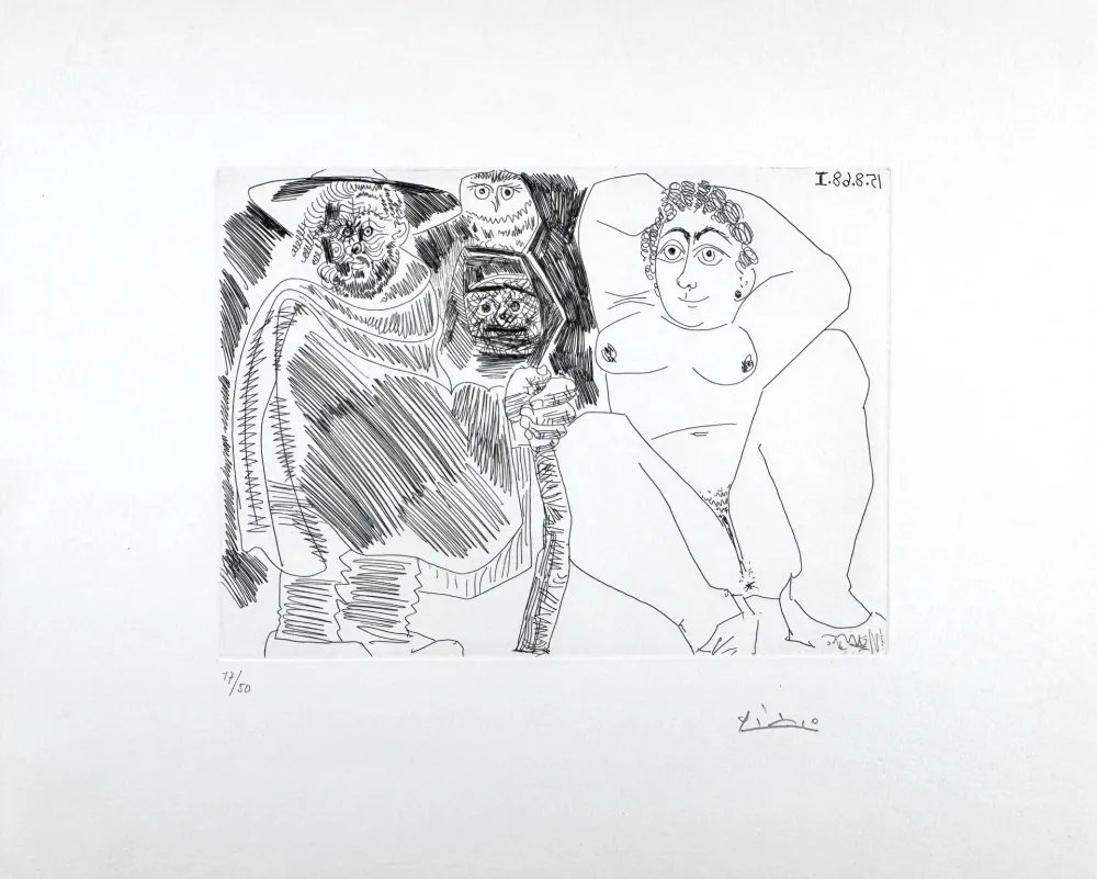 Офорт Picasso - Grosse Prostituée, Sorcière à la Chouette et Voyageur en Sabots 