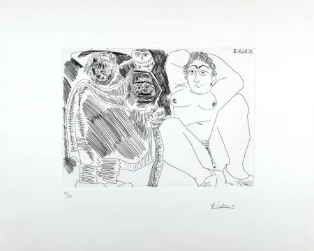 Офорт Picasso - Grosse Prostituée, Sorcière à la Chouette et Voyageur en Sabots 
