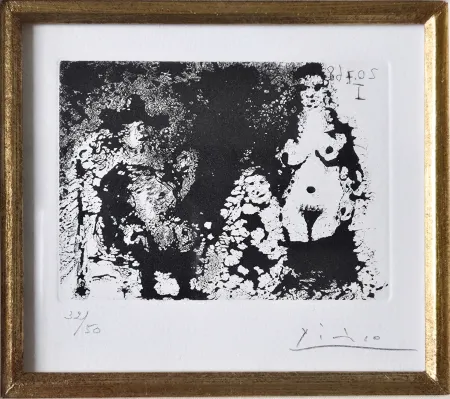 Офорт И Аквитанта Picasso - Homme à la pipe assis, Maja et Célestine 