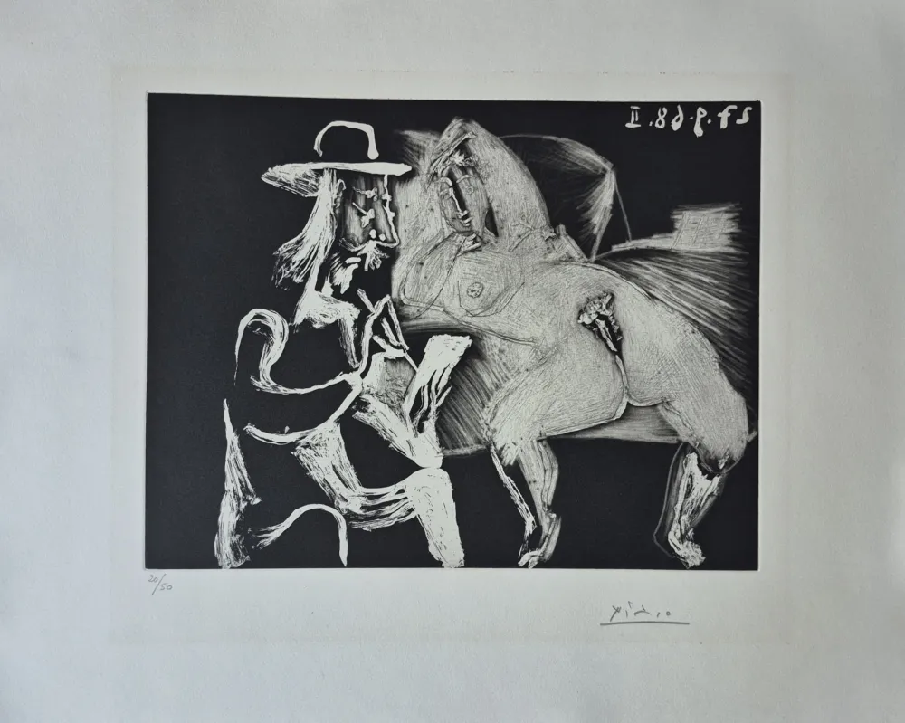 Гравюра Picasso - Homme au Chapeau dessinant à Côté d'une Femme offerte, from Séries 347