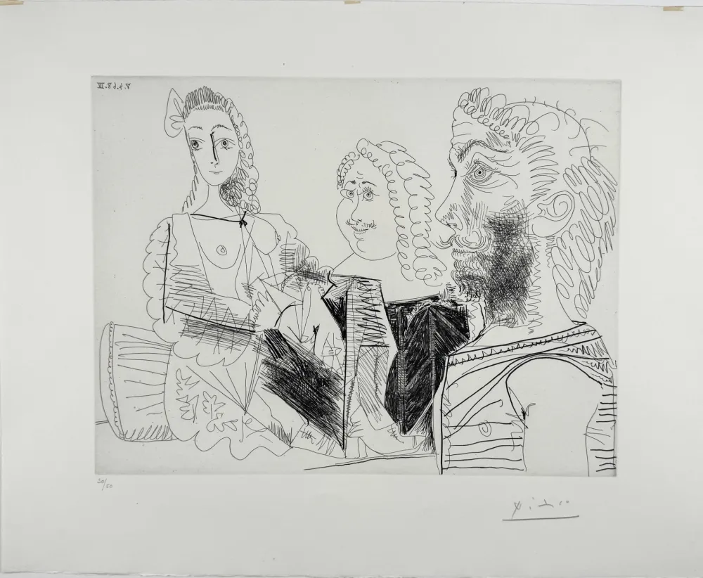Офорт Picasso -  Homme en gilet afghan songeant aux amours d'un 