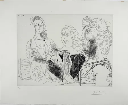 Офорт Picasso -  Homme en gilet afghan songeant aux amours d'un 