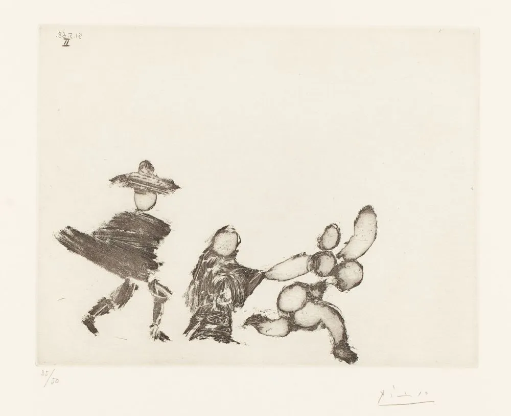 Офорт Picasso - Jeune fille fuyant, avec la célestine et un jeune homme