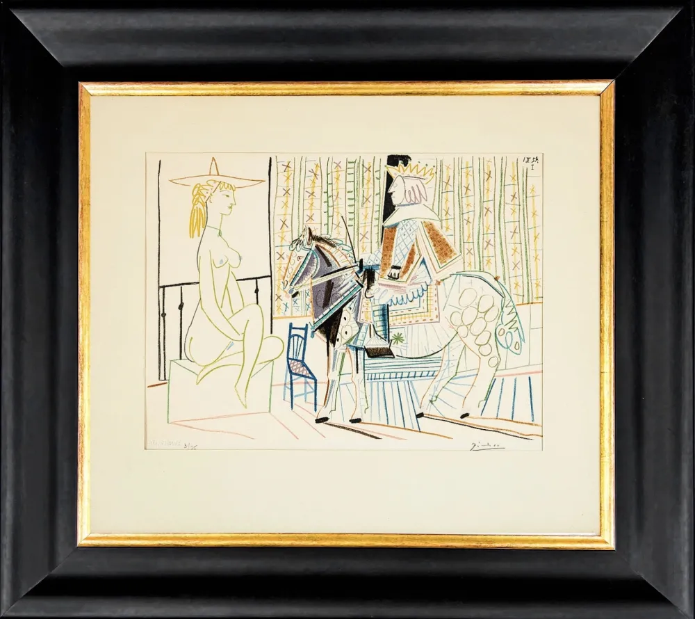 Литография Picasso - La Comedie Humaine: King on Horse with Sitting Nude