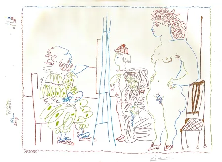 Литография Picasso -  Le Modele et Deux Personnages 