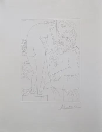 Гравюра Picasso - Le repos du sculpteur devant un nu à la draperie, pl. 51 (B160 Vollard)