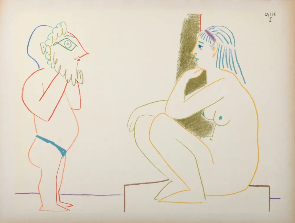 Литография Picasso - Masked & Model, 1954