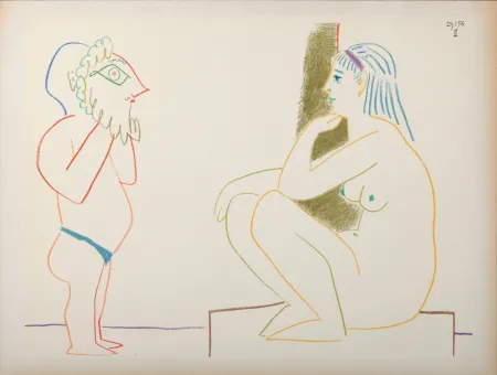 Литография Picasso - Masked & Model, 1954