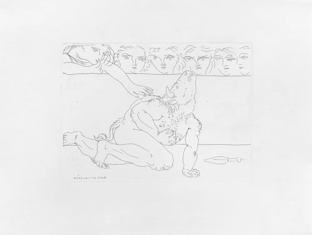 Гравюра Picasso - Minotaure mourant et jeune fille pitoyable