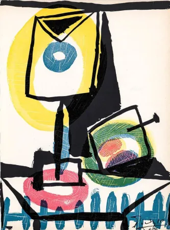 Гравюра Сухой Иглой Picasso - Nature morte au verre et à la pomme (Still life with glass and apple)
