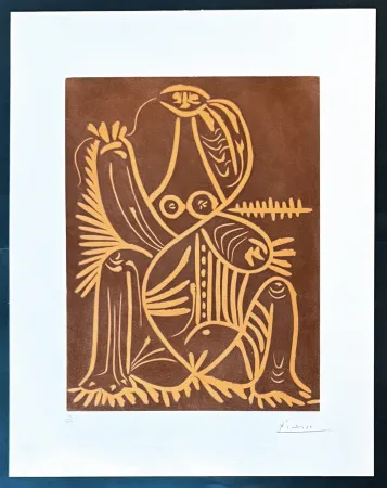 Нет Никаких Технических Picasso - Pablo Picasso (1881–1973) - Femme Assise en Pyjama de Plage. II - Linocut in colors, on Arches paper - 1961