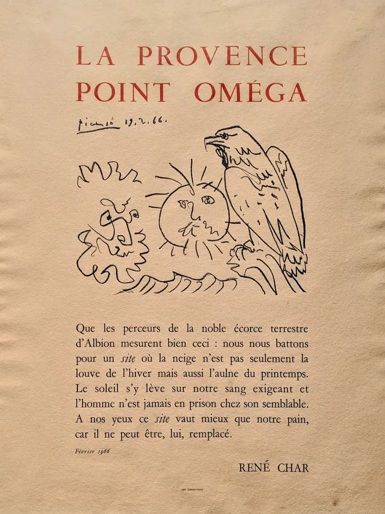 Литография Picasso - Pablo PICASSO (1881-1973), La Provence point Oméga, Lithograph, 1966
