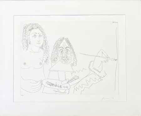 Гравюра Picasso - Pablo Picasso (1881–1973) - Peintre Rembranesque avec son Modèle - Etching on wove paper - 1968