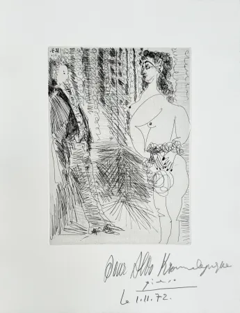 Гравюра Picasso - Pablo Picasso – Le Cabinet particulier, Degas et une fille