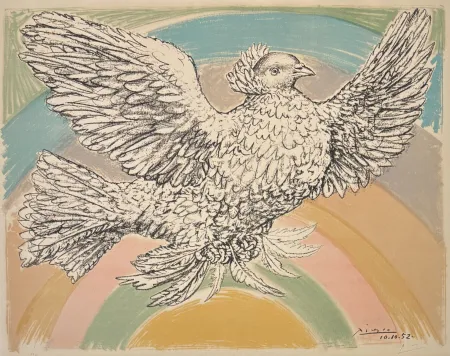 Литография Picasso - Pablo Picasso(1881–1973) - Colombe volant - Coloured lithograph on Arches paper - 1952