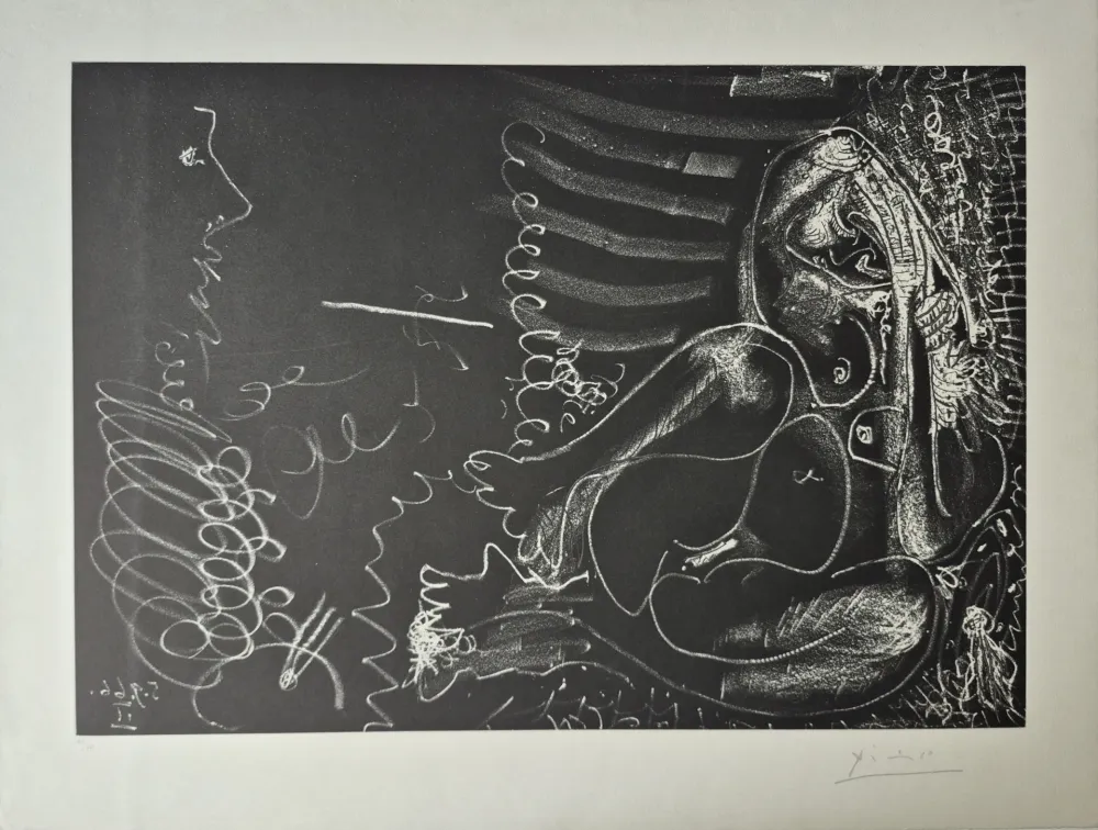 Офорт И Аквитанта Picasso - Peintre en demi-figure et modèle assis en tailleur
