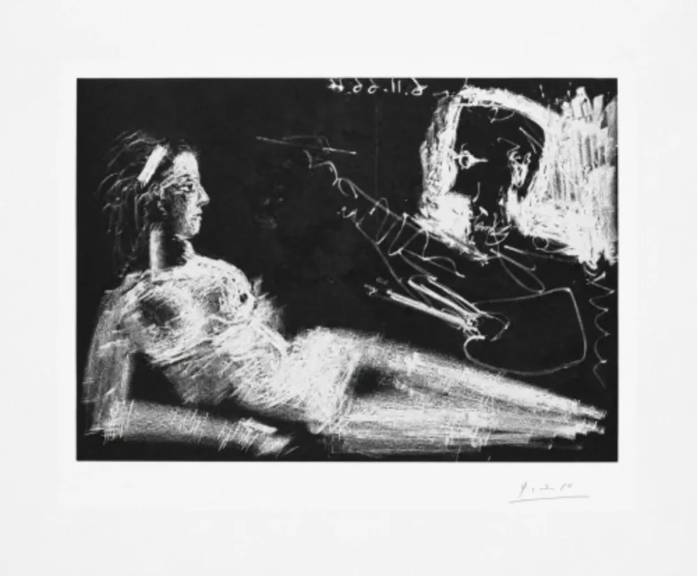 Офорт И Аквитанта Picasso - Peintre et modèle au bandeau