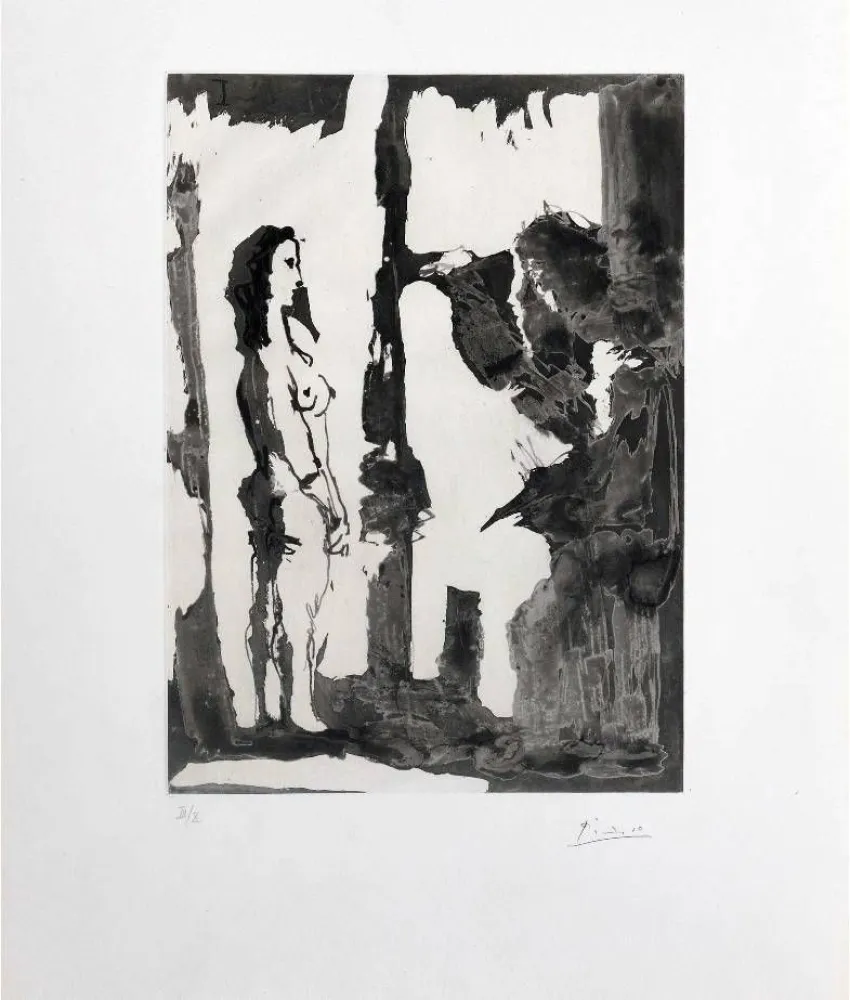 Офорт И Аквитанта Picasso - Peintre et modèle aux cheveux longs