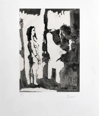 Офорт И Аквитанта Picasso - Peintre et modèle aux cheveux longs