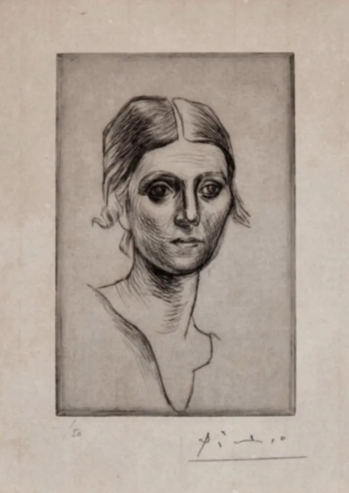 Гравюра Сухой Иглой Picasso - Portrait d'Olga Picasso
