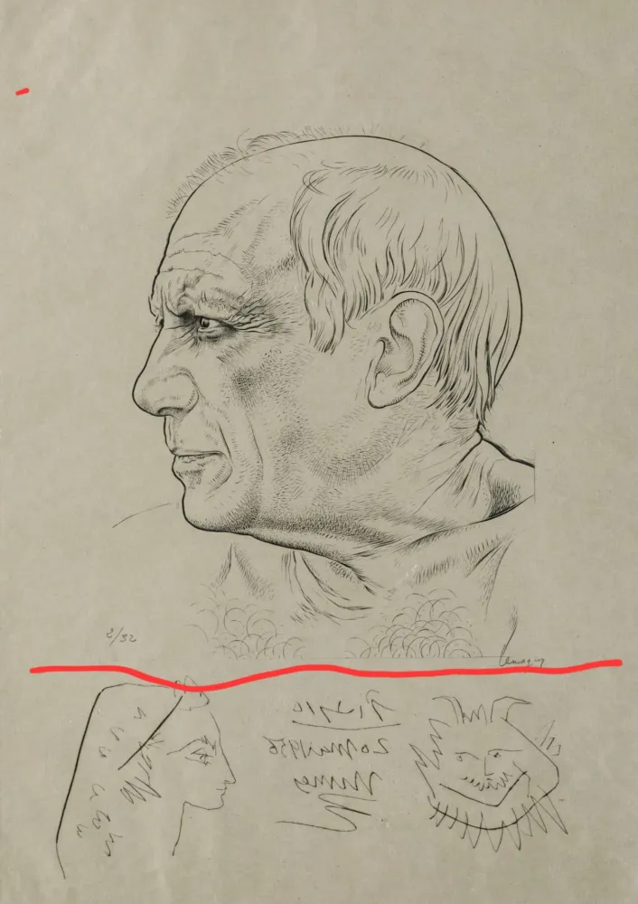 Гравюра Picasso - Portrait of Pablo Picasso with Remarques for Témoignage, 1956