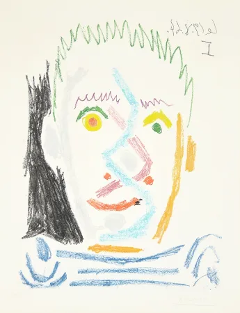 Акватинта Picasso - Tete d’homme au maillot raye (Man’s Head with Striped Shirt), 1964
