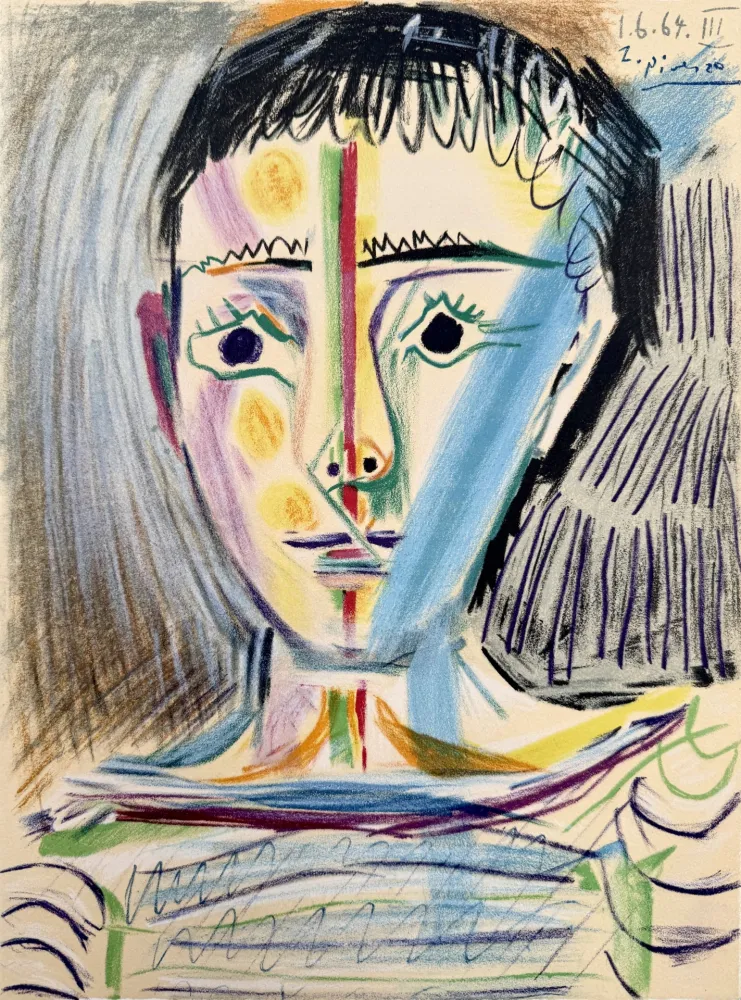 Литография Picasso - Tête d'un jeune homme en face 