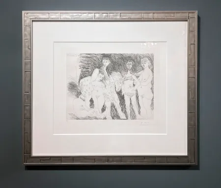 Гравюра Picasso - Vieil homme pensant à sa jeunesse: garcon sur un cheval de cirque et femmes, Plate 15 from: La Série 347 (Old man thinking of his youth: boy on a circus horse and women, Plate 15 from: Series 347)