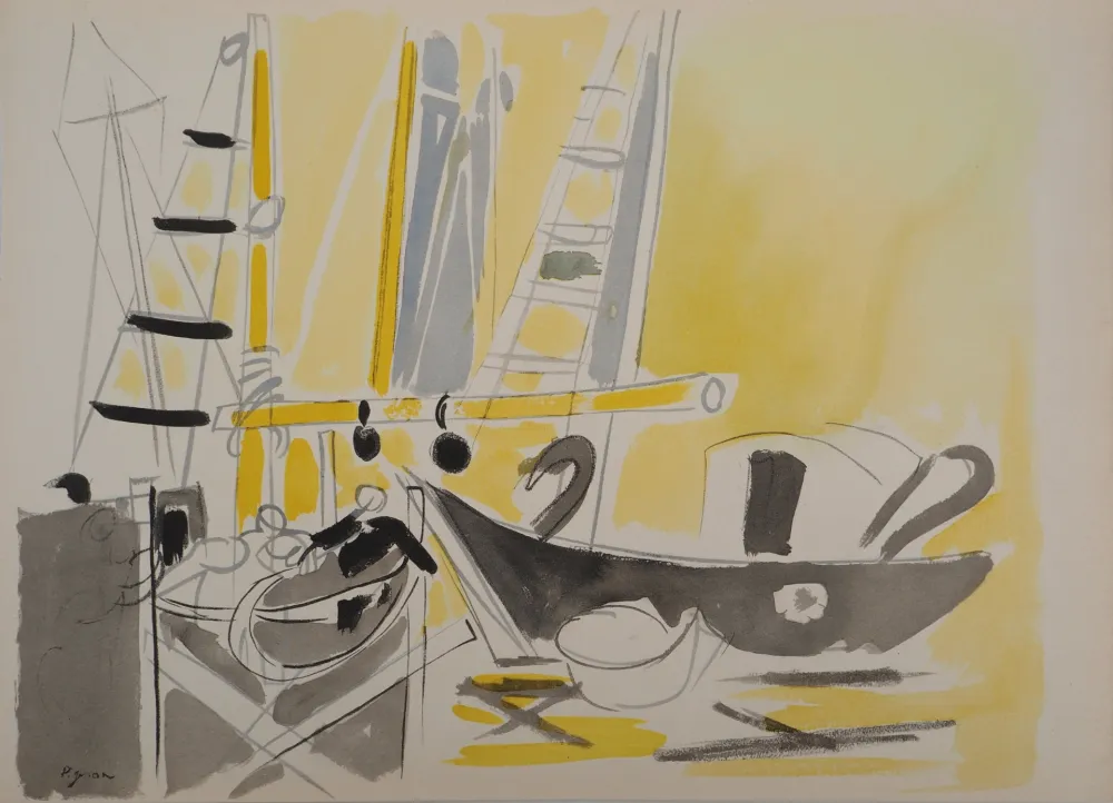 Литография Pignon - Belgique, bateaux à Ostende