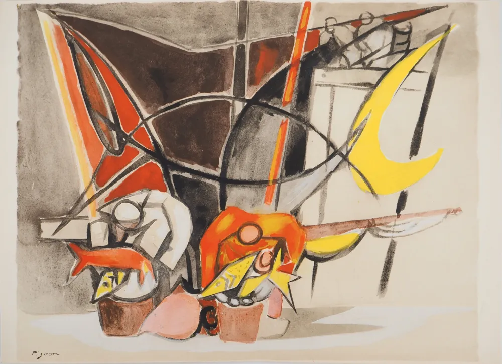 Литография Pignon - Belgique, le marché aux poissons d'Ostende (La minque d'Ostende)