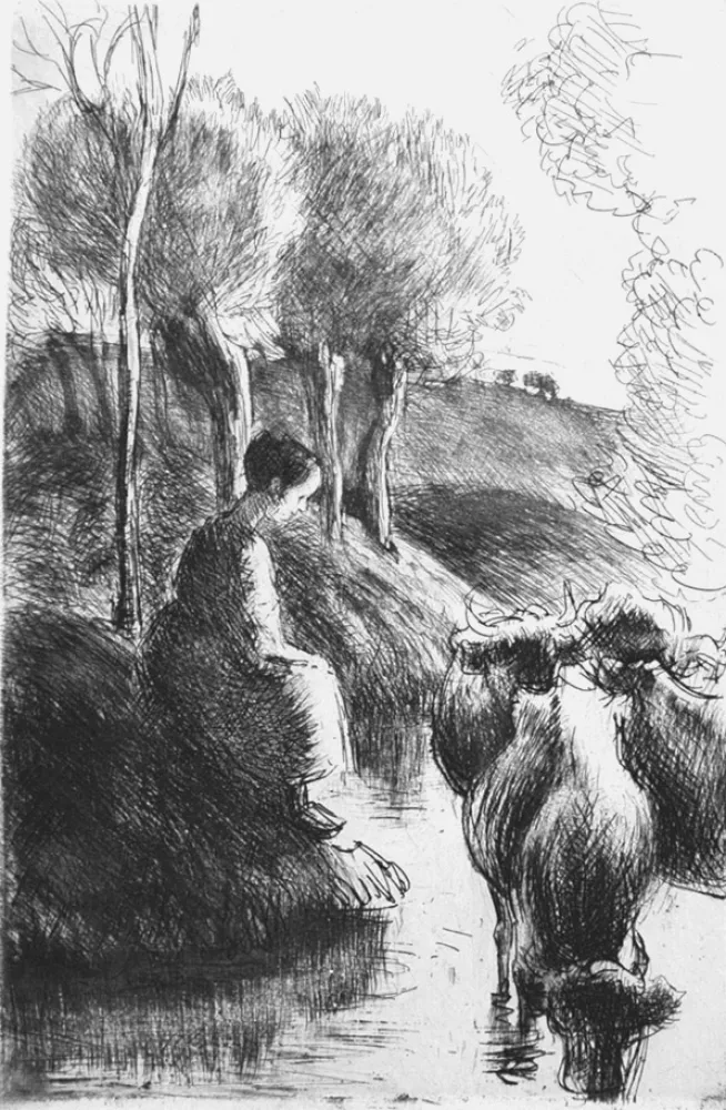 Офорт Pissarro - Vachère au bord de l'eau