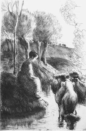 Офорт Pissarro - Vachère au bord de l'eau