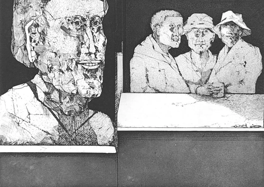 Офорт Plattner - Gli uomini bevono il vino del primo freddo