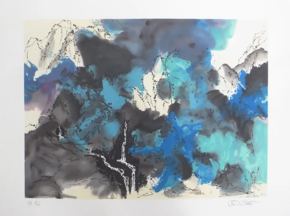 Литография Po Chung - Mountain and stream in mist