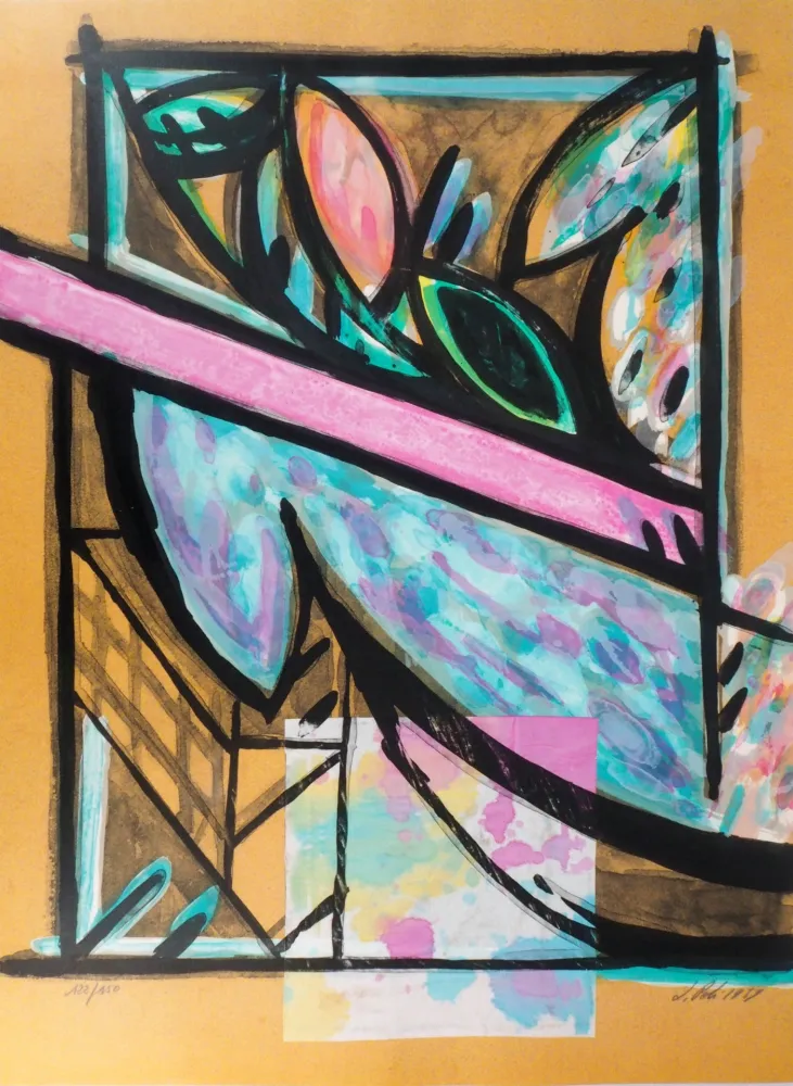 Литография Poli - Perruches à la fenêtre