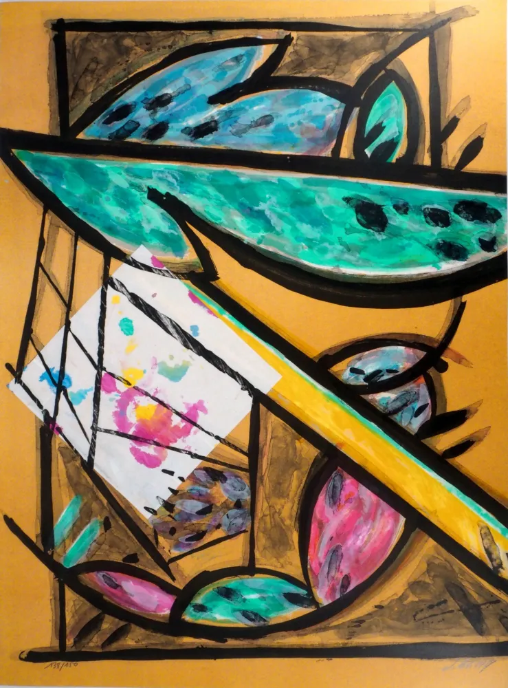 Литография Poli - Perruches dans le jardin