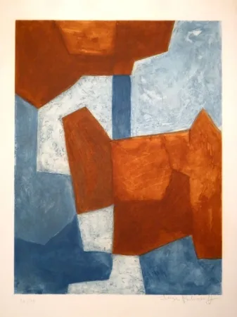 Офорт И Аквитанта Poliakoff - Composition bleue et rouge / Komposition in Blau und Rot