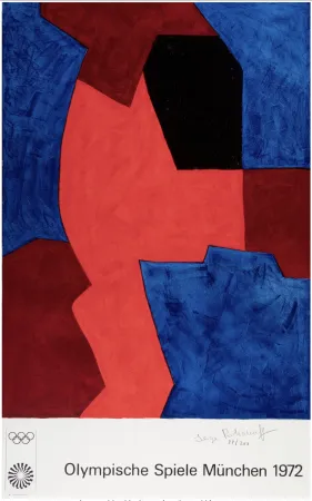 Литография Poliakoff - Composition bleue, rouge et noir, 1969 