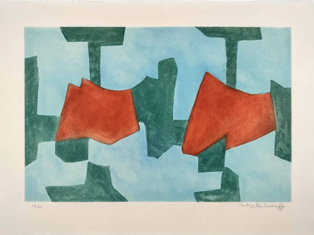 Акватинта Poliakoff - Composition bleue, verte et rouge XXXIV 