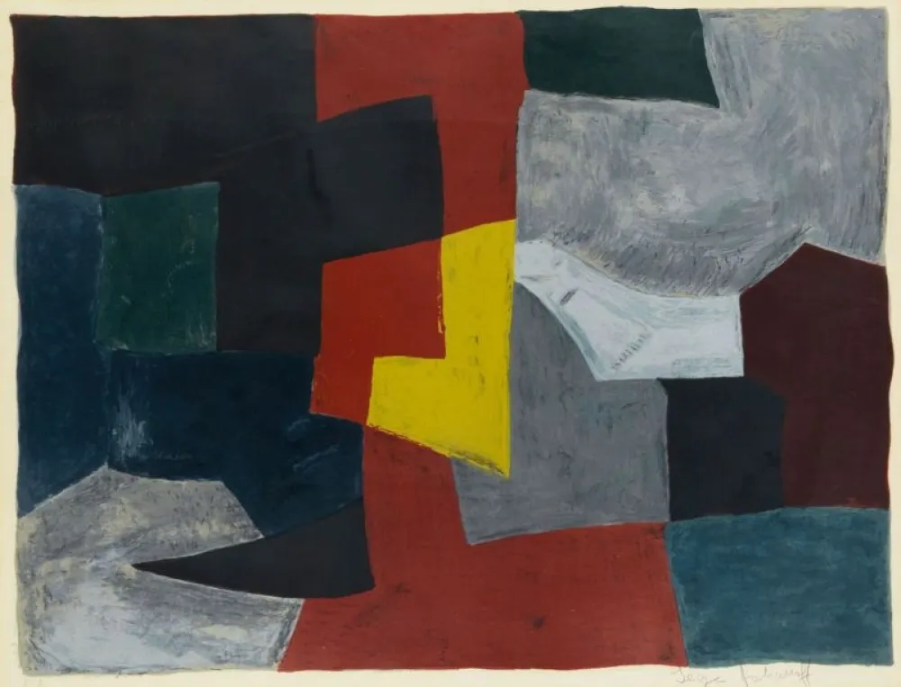 Литография Poliakoff - Composition grise, rouge et jaune L27 