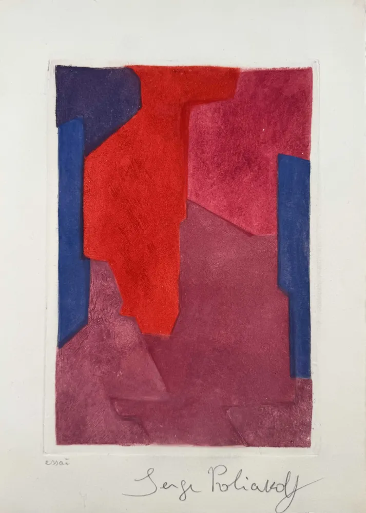 Офорт И Аквитанта Poliakoff - Composition mauve, bleue et rouge XXI 
