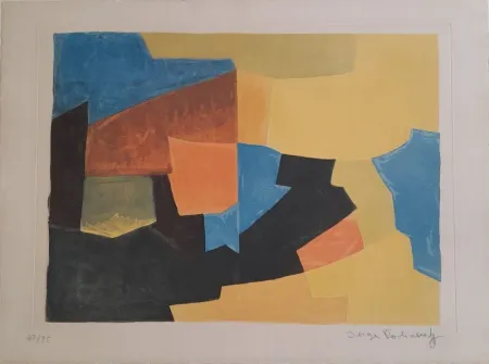 Акватинта Poliakoff - Composition noire, jaune, bleue et rouge XXX 