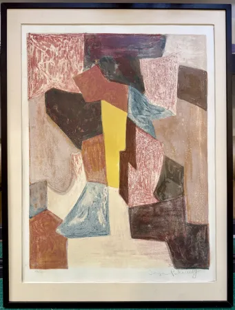 Литография Poliakoff - Composition rouge, carmin et jaune, 1958