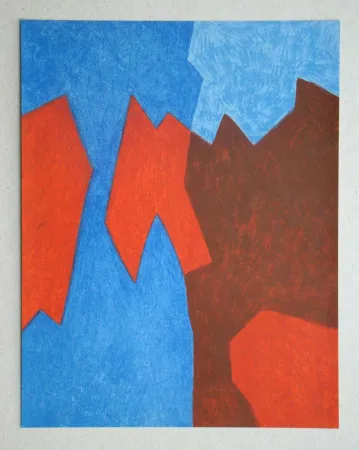 Литография Poliakoff - Composition rouge et bleue