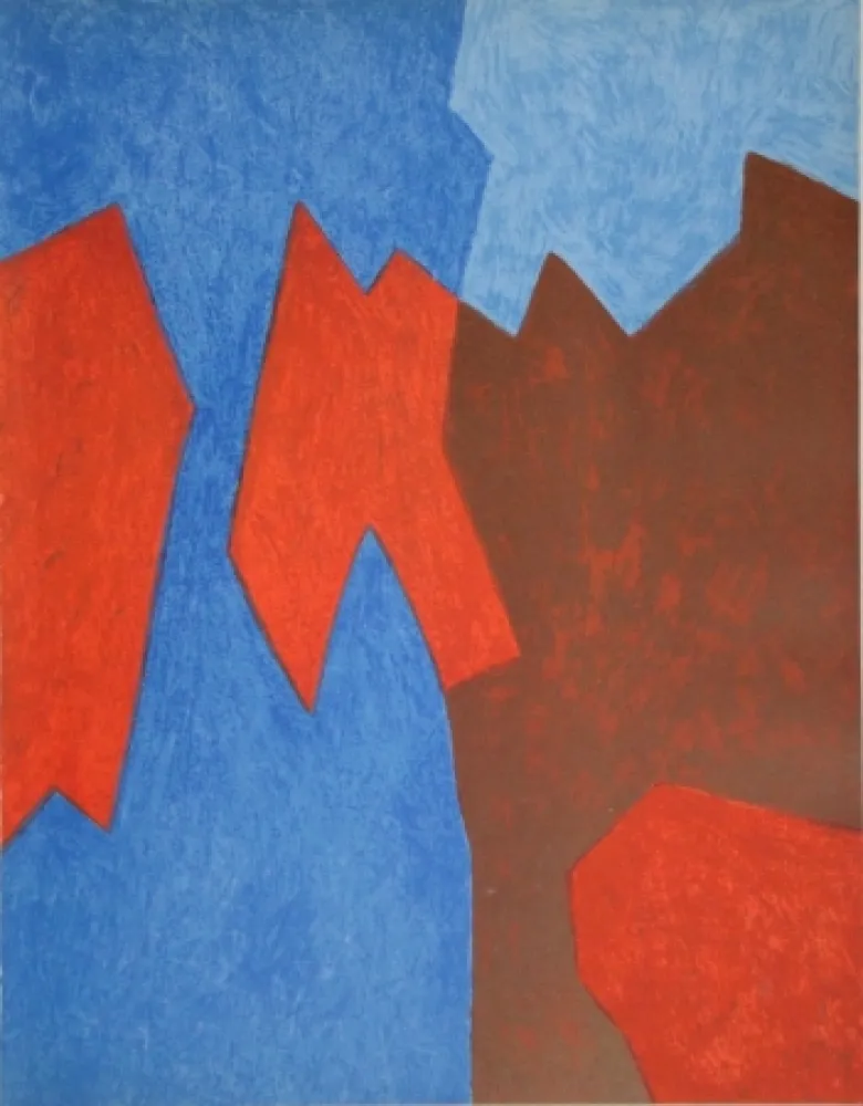 Литография Poliakoff - Composition rouge et bleue