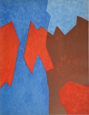 Литография Poliakoff - Composition rouge et bleue