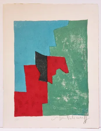 Литография Poliakoff - Composition rouge, verte et bleue L32 