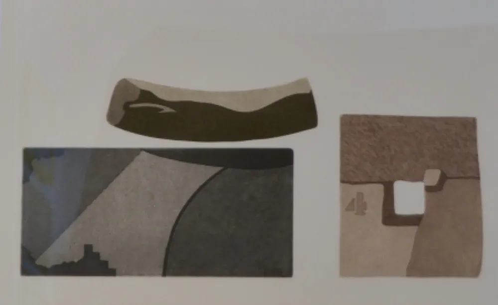 Офорт И Аквитанта Pomodoro - Composizione con tre forme in nero