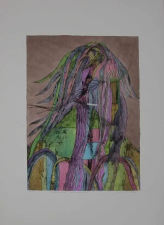 Гравюра Сухой Иглой Pyroth - Pelzhaus mit Engel.  Schutz vor Bedrohung