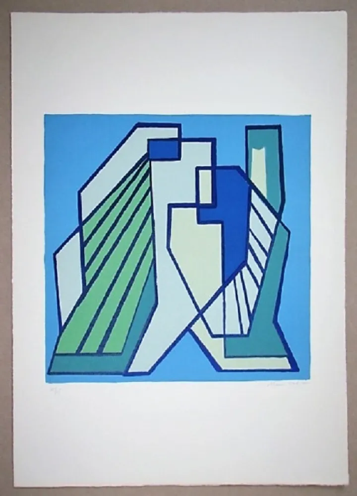 Литография Radice - Compositione astratta blu verde